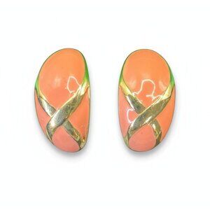 Vintage Gold-Tone Pink Enamel Clip-On Earrings With X Design